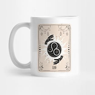 Leo  zodiac symbol card with fortune teller mystic hands. Mug